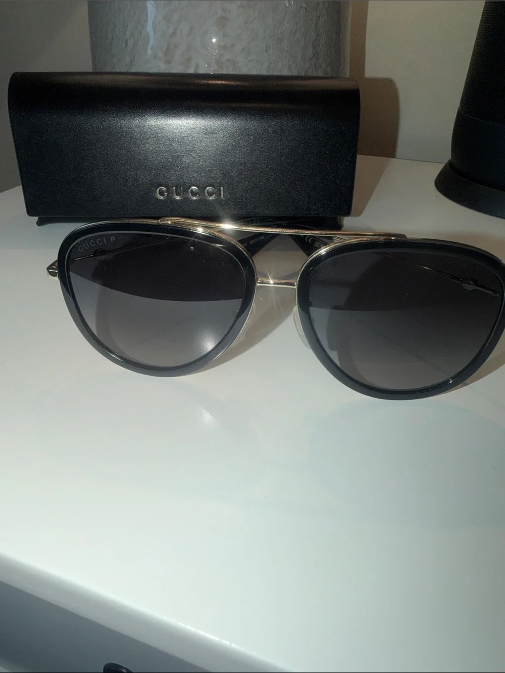 Gucci Black Frame Gray Gradient Aviator Sunglasses